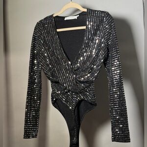 ASTR black and silver bodysuit, Size M